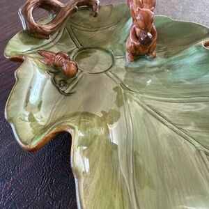 Grasslands Road Leaf Squirrel Acorn Ceramic Appetizer Dish Fall Decor 11”